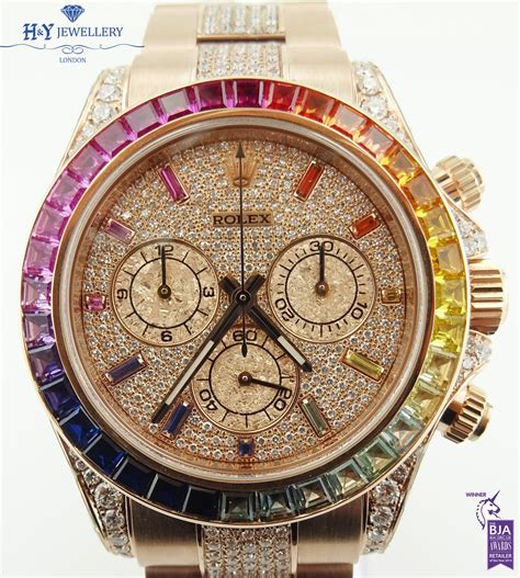 gold rolex with rainbow diamonds|rolex rainbow daytona original price.